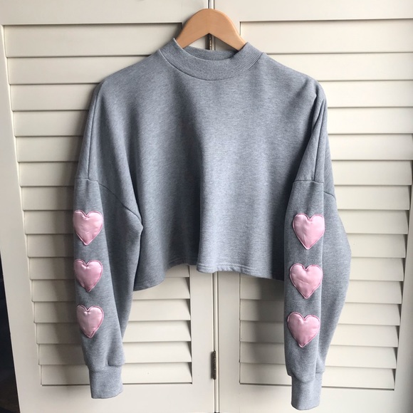 RARE Lazy Oaf crop sweatshirt OS puffy hearts! - Picture 4 of 6